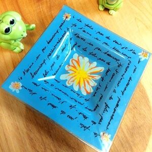 Vintage* Glass Trinket Dish with French Saying & Flower